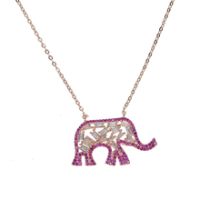 Женское Ожерелье в форме слона, красно-белый кубический цирконий, высокое качество, оптовая продажа с завода, цвет розового золота милый кулон для животного 2024 - купить недорого