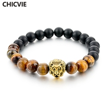 CHICVIE Matte Onyx & Tiger eye Pedra Strand Pulseiras & pulseiras Homens Pulseira de Cabeça de Leão de Ouro Para As Mulheres de Jóias Pulseira SBR160140 2024 - compre barato