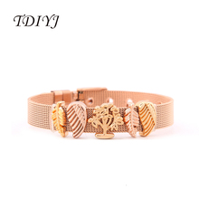 TDIYJ New Collection Rose Gold Stainless Steel Mesh Wrappable Gold Charm Bracelet with Feather Tree Slide Charms 1Set 2024 - buy cheap