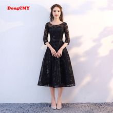Новое поступление 2021, короткое черное платье DongCMY для выпускного вечера, элегантные вечерние платья длиной ниже колена для девочек 2024 - купить недорого
