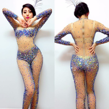 2021 Sexy Perspective Rhinestone Jumpsuit JAZZ Dj Costume Nightclub DS Singer Stage Outfits Crystal Bodysuit Rave Clothes DN2007 2024 - buy cheap