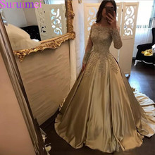 Prom Dresses Gold Satin Lace Long Sleeves Formal Evening Dress Party Gowns Custom Made vestido de festa 2024 - buy cheap