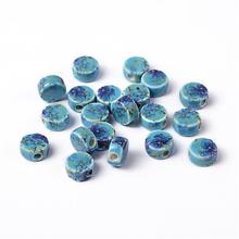 Pandahall contas de porcelana 20 peças artesanal impresso redondo plano diy, joias da moda, dodger azul 9x5mm furo 2mm envio direto 2024 - compre barato