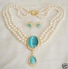 CharmiNg! jewelry Natural white pearl necklace opal pendant earring set 2024 - buy cheap