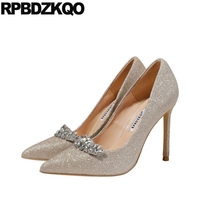 Sapato de salto alto feminino, sapato stiletto bico fino cristais strass super dourado nupcial brilho dourado ultra dourado para mulheres lantejoulas 2024 - compre barato