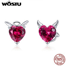 WOSTU 100% Authentic 925 Sterling Silver Red Heart Stud Earrings For Women Fashion Jewelry Original Party Gift pendientes CQE414 2024 - buy cheap