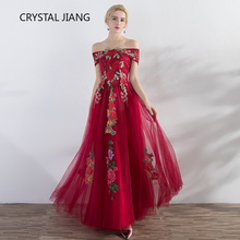 New Arrival 2019 Boat Neck Lace Embroidery Applique Prom Dresses Long Custom Made Red A Line Prom Party Gown 2024 - buy cheap
