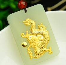 High Quality Natural White  Hetian  and 24K Yellow gold Dragon Pendant 2024 - buy cheap