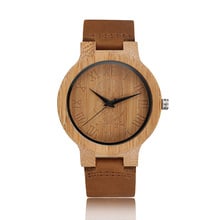 Relógio de pulso com pulseira de couro, relógio ponteiro quartz madeira natural com pulseira de couro presente moderno para homens e mulheres 2019 2024 - compre barato