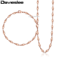 Davieslee-conjunto de joias femininas 585, ouro rosa, pulseira, colar de contas, corrente de preguiçadeira de tulipa, 4mm, lgs256 2024 - compre barato