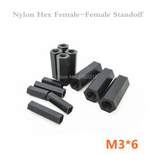 Espaçador de nylon preto e fêmea, cabeçote hexagonal de plástico para roscas fêmea-fêmea, 500 m, m3 x 6mm 2024 - compre barato