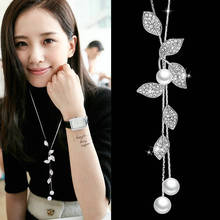 2019 New Arrival Women Sweater Necklace Trendy Link Chain Metal Korean Spring Simple Pearl Leaf  Necklace  Accessories Wholesale 2024 - buy cheap