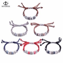 Pulseira de couro de rinoceronte royalbeier, pulseira com pingente, bracelete ajustável, boêmio, pulseiras femininas, joias 2024 - compre barato