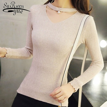 Computer Knitted Women Sweaters and Pullovers 2021 Office Lady V-Neck Solid Women Sweaters Long Sleeve Knitted Sweater 5214 50 2024 - buy cheap