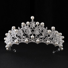 Baroque Silver Color Leaf Bridal Diadem Jewelry Crystal Rhinestone Tiaras and Crowns Pearl Wedding Bride Hair Accessories BH 2024 - buy cheap