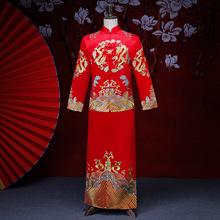 chinese style Wedding mens toast costumes Gown red embroidery groom evening Long gown kimono bridegroom jacket tang suit Clothes 2024 - buy cheap
