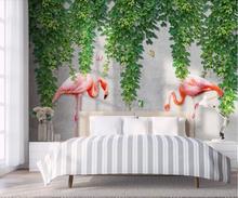 Papel de parede personalizado 3D afresco Nordic simples verde videira flamingo borboleta TV sofá fundo decoração da parede pintura 2024 - compre barato