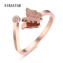 Модное кольцо из розового золота/серебра, покрытое из нержавеющей стали, с кристаллами бабочки, кольца для женщин 2024 - купить недорого
