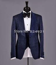 New Arrival Groomsmen Shawl Satin Lapel Groom Tuxedos Navy Blue Men Suits Wedding Best Man Blazer (Jacket+Pants+Tie+Vest) C312 2024 - buy cheap