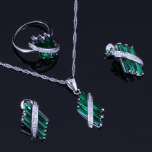 Deslumbrante verde Zirconia cúbica blanca CZ 925 juegos de joyas de plata de ley para mujeres pendientes colgante cadena anillo V0971 2024 - compra barato