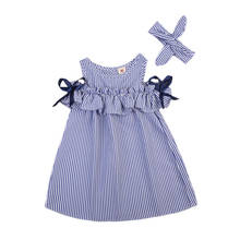 HOT Toddler Kids Baby Girls Clothes Cute Striped Off-shoulder Dresses Party Gown Dress 2024 - buy cheap