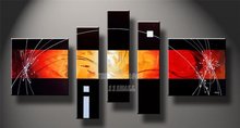 handpainted 5 piece black red modern abstract oil paintings on canvas wall art pictures for living room home decoration 2024 - buy cheap