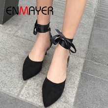 ENMAYER/женская модная обувь на шнуровке, весна-осень 2019, Повседневная однотонная женская обувь с острым носком, размер 34-43, LY1859 2024 - купить недорого