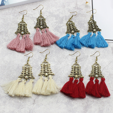 New Bohemian Metal Pendant Silk thread Fringed Earrings Coloured Fringe Long Tassel Drop Earring Brincos Aretes Bijoux Gift 2024 - buy cheap