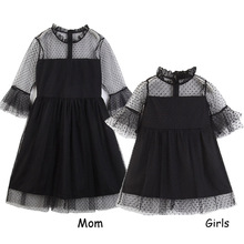 Vestido de princesa mãe e filha, roupas de renda preta para mãe e filha, verão 2024 - compre barato