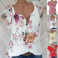Женская блузка с V-образным вырезом и цветочным принтом 2024 - купить недорого