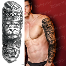Мужская временная татуировка с длинным рукавом, временные татуировки льва, большой король, тату с длинным рукавом, сексуальные Поддельные татуировки для мальчиков, водонепроницаемые, черные 2024 - купить недорого