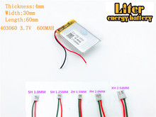 403060 3.7v 600mah lithium ion polymer rechargeable battery FOR 3.7V 600MAH 403060 PLUG GPS MP3 MP4 MP5 Lithium polymer battery 2024 - buy cheap