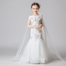 Vestido de verano de lujo para niños y niñas, novedad, Color blanco, sin hombros, para fiesta de cumpleaños y boda 2024 - compra barato