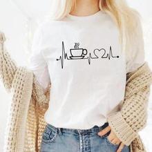 Camiseta con estampado de latido del corazón café para mujer, Tops para mujer, camiseta Hipster de manga corta, camiseta Harajuku para mujer 2024 - compra barato