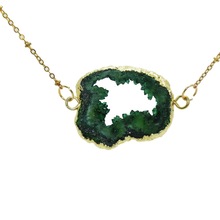 Green Free From Raw quartz crystal cluster geode druzy necklace 2 loops gold bezel slab girl stone gem connector necklace women 2024 - buy cheap