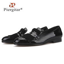 Piergitar 2019 new style Handmade Men Patent Leather shoes with Classical Brogue Printing and Suede Fringe Party men loafers 2024 - buy cheap
