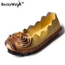 BeckyWalk-zapatos planos Retro para mujer, mocasines de piel auténtica con flores, sin cordones, para primavera y verano, WSH2984 2024 - compra barato