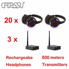 Conjunto de auriculares LED inalámbricos para discoteca, dispositivo silencioso de 500m, incluye 20 auriculares, 3 transmisores y 16 sistemas de carga 2024 - compra barato