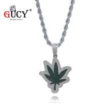GUCY New Leaf Pendant Iced Out Cubic Zircon Necklace & Pendant Men's Hip Hop Bling CZ Charm Chains Jewelry Necklaces Gift 2024 - buy cheap