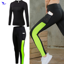 T-shirt Leggings Women Patchwork Yoga Set Running Fitness Jogging Sports Suit Gym Sportswear Workout Pocket Tracksuit Clothing 2024 - buy cheap