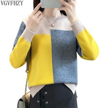 Suéter feminino com gola redonda, pulôver colorido para outono e inverno 2018 2024 - compre barato