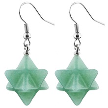 TUMBEELLUWA Aventurina Verde Merkaba Estrela Dangle Gota Brincos Gancho Jóias de Cura Reiki 2024 - compre barato