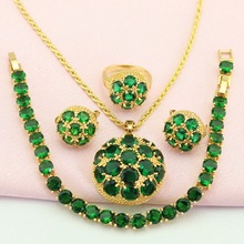 Conjunto de joias femininas wpatkys, pedra verde e dourada, joia com pingente de anel para pulseira, caixa de presente 2024 - compre barato