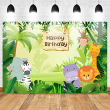 Mocsica tema da selva (selva), festa de aniversário, fotografia, cenário fundo de animais selvagens, floresta, desenhos animados, elefante, zebra, macaco 2024 - compre barato