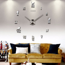 Cat Large Wall Clock Silent 3D DIY Kitchen Clocks Roman Numerals Acrylic Mirror Stickers Oversize Wall Clock for Living Room 2024 - buy cheap