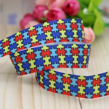 7/8'' Free shipping autism printed grosgrain ribbon hair bow diy party decoration wholesale OEM 22mm B339 2024 - buy cheap
