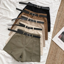 Korean Chic Summer High Waist Shorts Women Solid Casual Side Split Wide Leg Cargo Shorts With Sashes Elegant Short Women Shorts 2024 - buy cheap