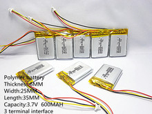 Bateria de polímero de lítio 3.7 v, 600mah 602535 062535 pode ser personalizada por atacado ce fcc rohs ms certificação de qualidade 2024 - compre barato