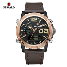 Mens Watches To Luxury Brand Men Leather Sports Watches REWARD Men's Quartz LCD Digital Clock Waterproof Military Wrist Watch 2024 - buy cheap