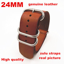 zulu straps - Wholesale 10PCS/lots High quality 24MM Nato strap genuine leather Watch band NATO straps watch strap-110104 2024 - buy cheap